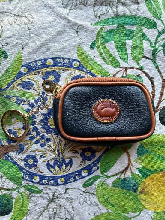 Dooney & Bourke Accessories - Dooney & Bourke Black Pebbled Leather Key & Card Holder with Brown Trim